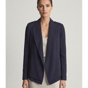 Reiss Navy Blue Open Front Structured Blazer Epaulet